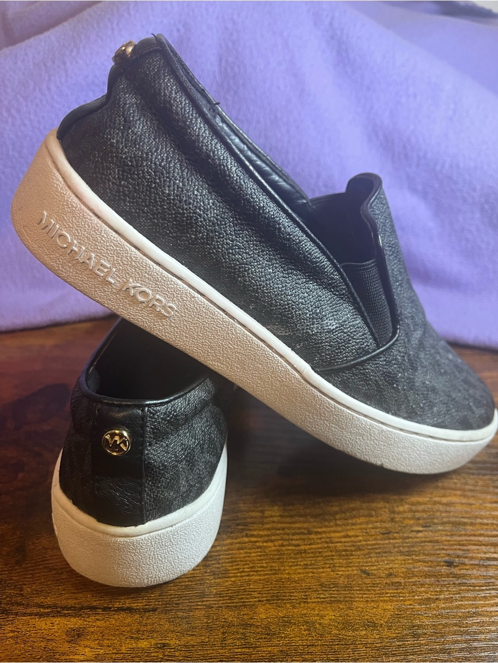 Michael Kors Kids Black Slip-On Sneakers with White Sole